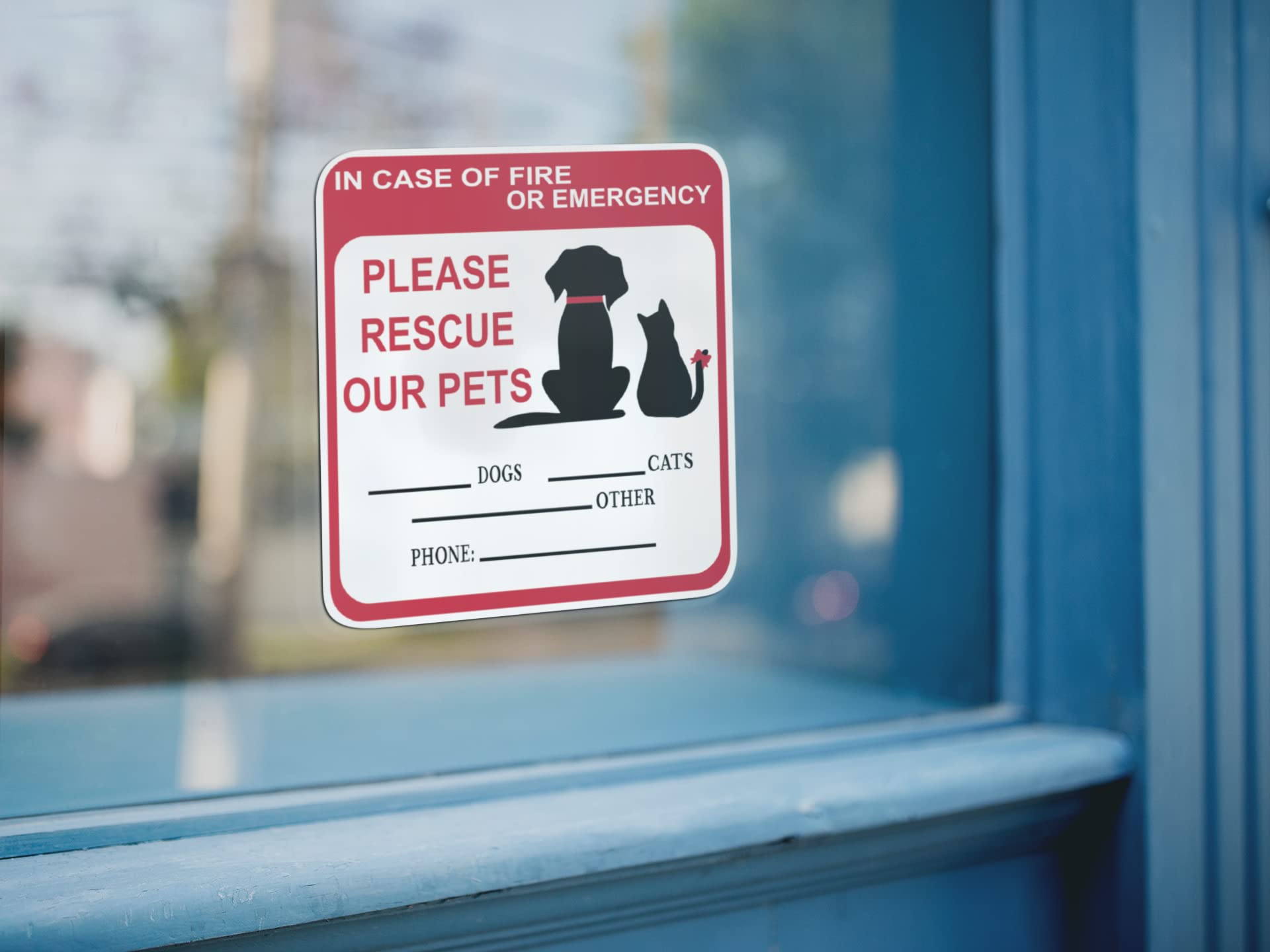 In Case Of Fire Or Emergency Please Rescue Our Pets 5 Inch Front Door Window Alarm Alert Animal Pet Dog Cat Kitten Bird Rabbit R